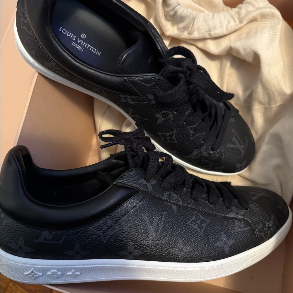 Louis Vuitton Black Monogram Sneakers with White Soles